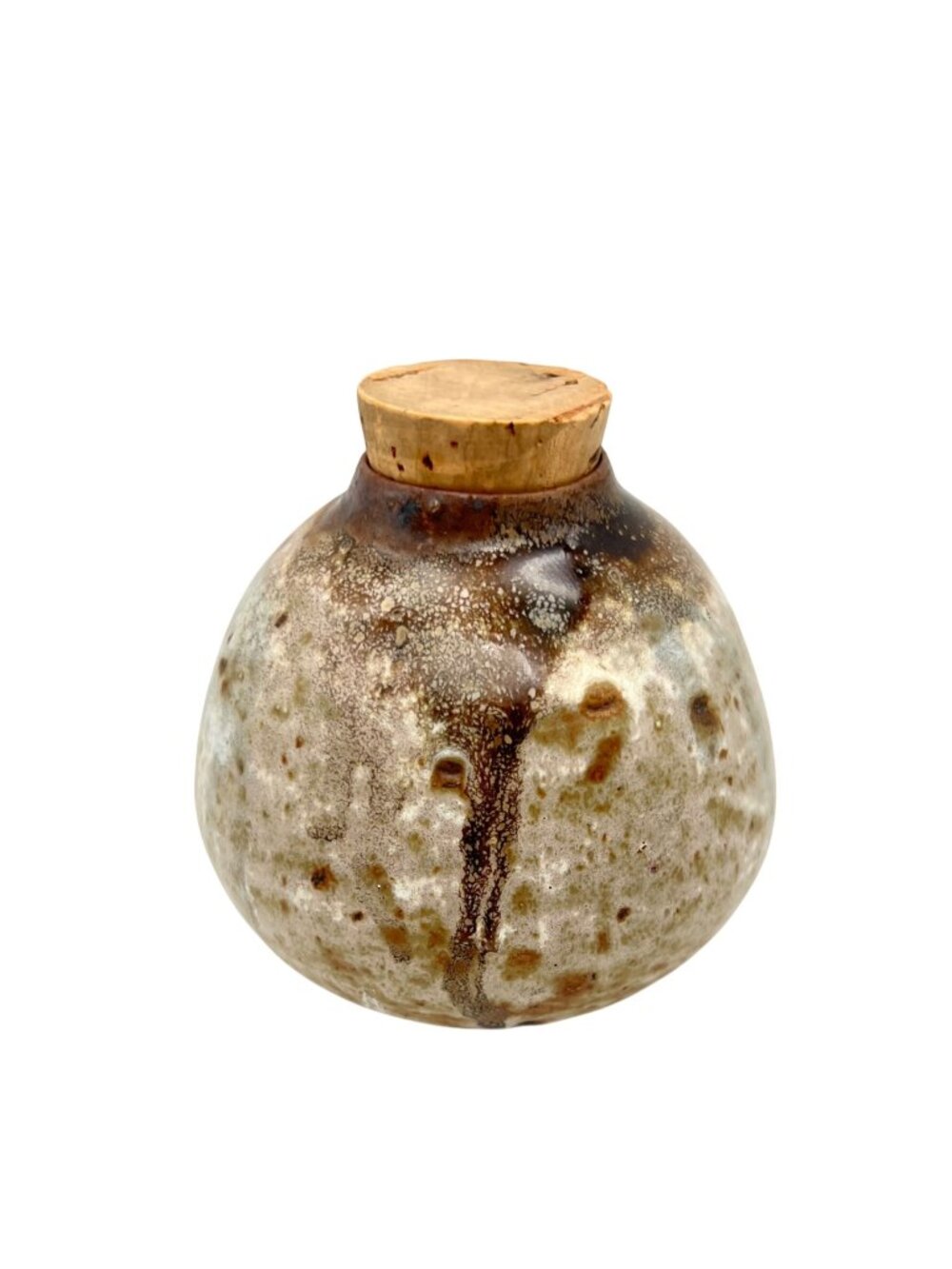Studio Art Pottery Jar/Vase With Cork Lid Natural Earthy Glaze Signed 4"H